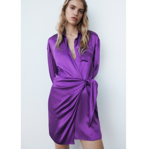 NEW! Zara Purple Belted Wrap Dress - Picture 6 of 12